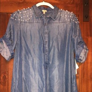 Denim Dress with Pearl details!